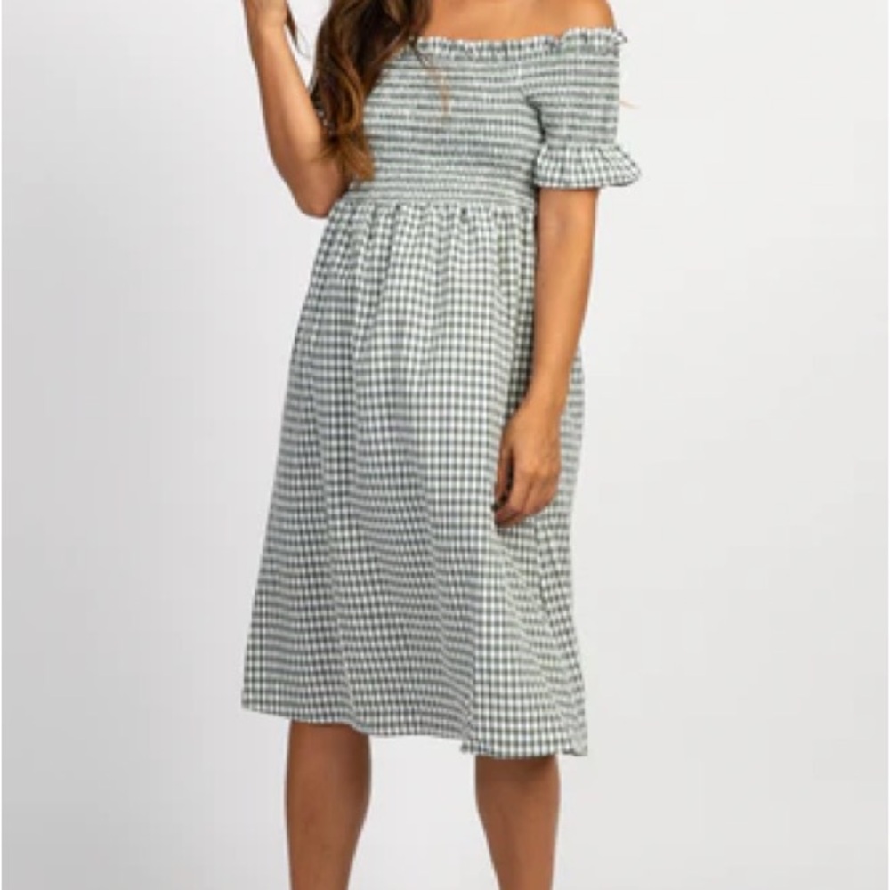 PinkBlush Green Gingham Smocked Dress-Maternity and Non-Maternity friendly